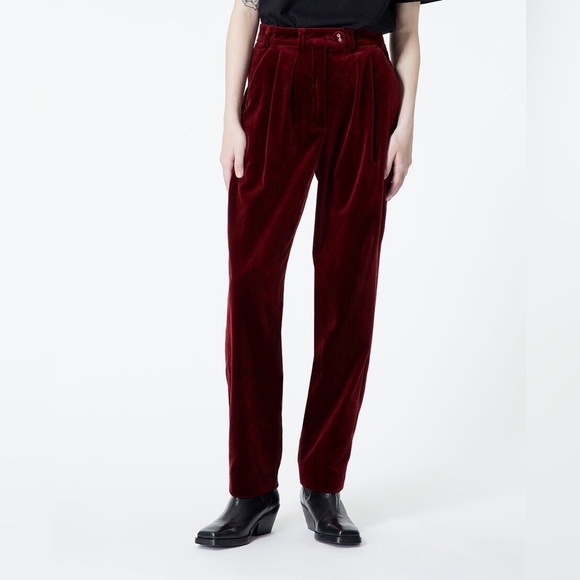 The Kooples Pants - The Kooples Burgundy Velvet Slim Pants Trousers Size 38 NWT